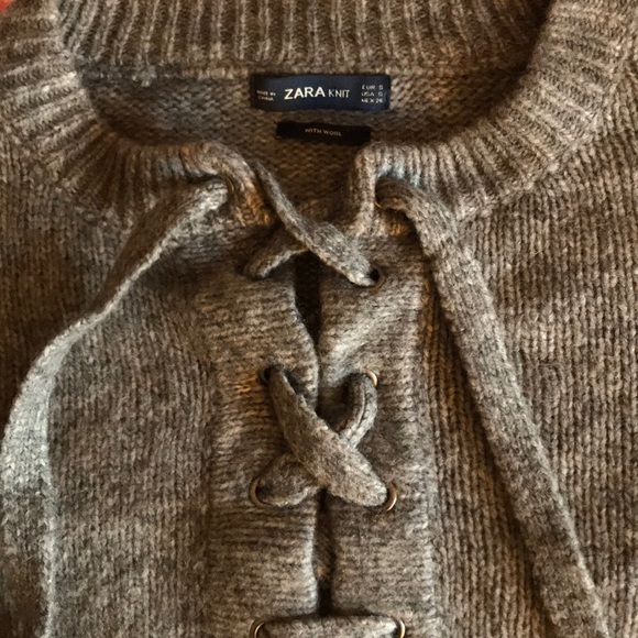 Oversized Grey Zara Knit Sweater with lace up - Sm - Picture 2 of 4